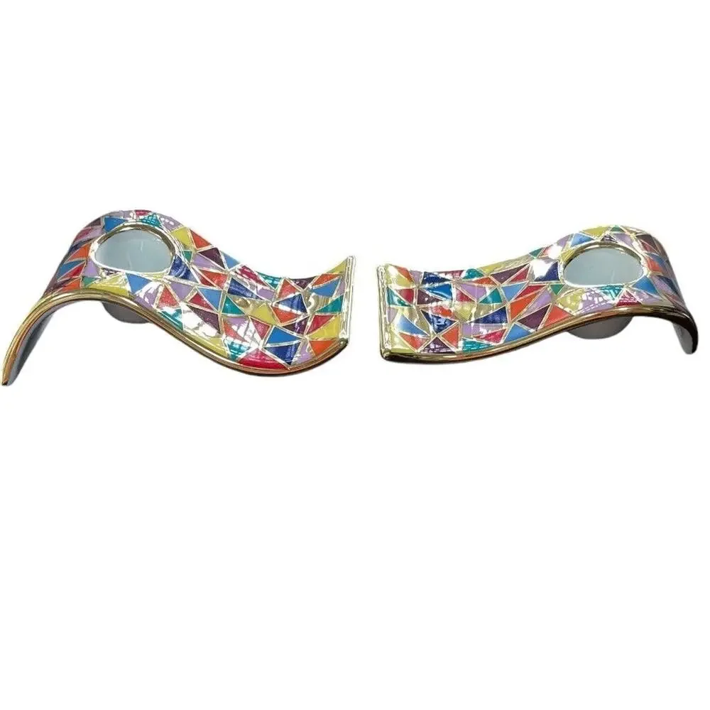 Zvezdin’s Workshop Wave Candle Holders Hand Painted Design Avant Grade RARE $270